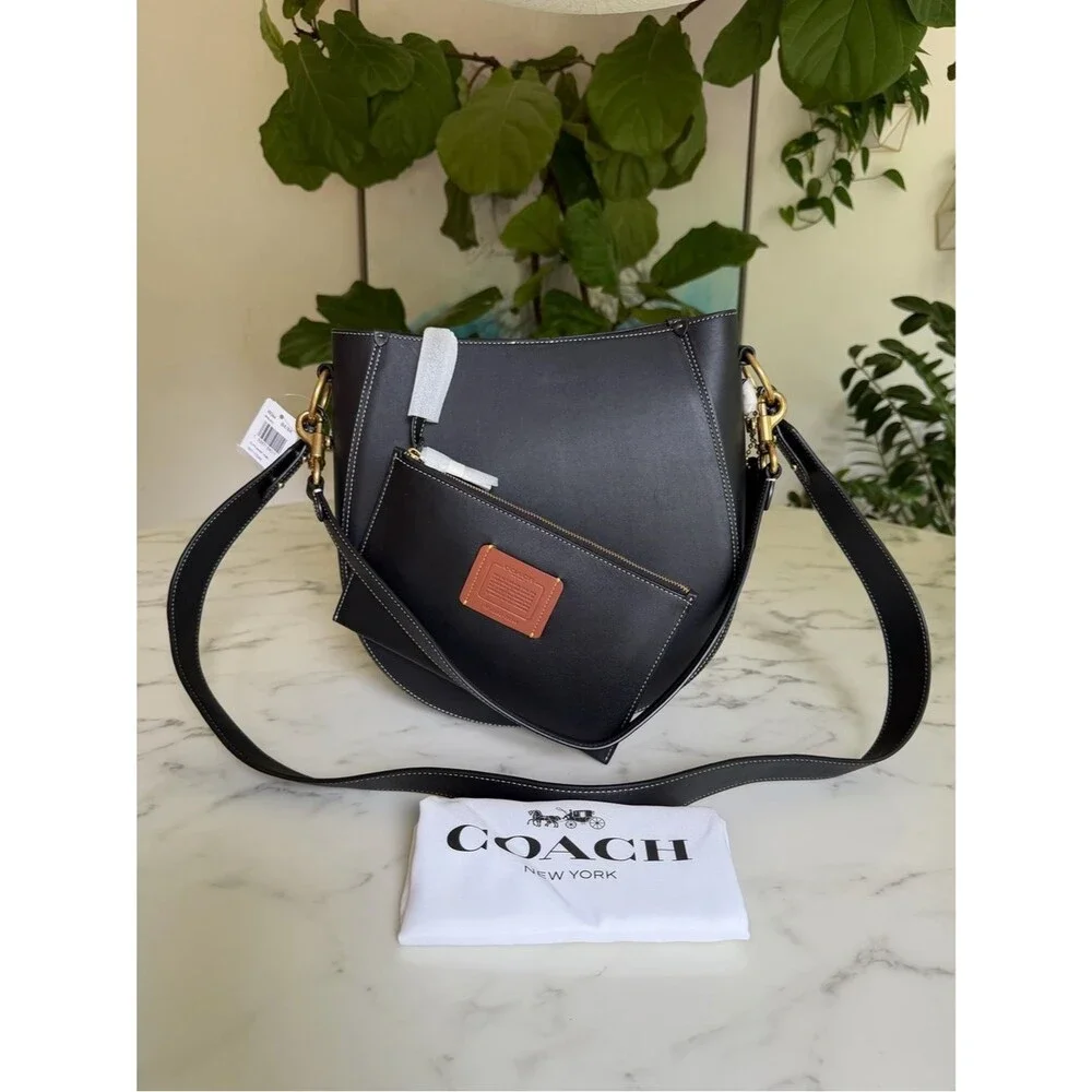 NWT Coach Maddy Hobo Glovetanned Leather Black Crossbody Bag with Pouch 88344